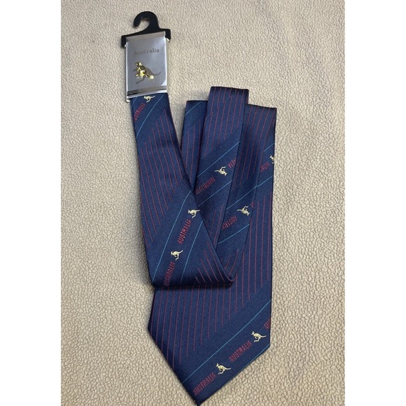 GRACE BOON Australia Navy Tie Kangaroo Stripe Mens Polyester 4"x57" Made‎ AUS - Picture 5 of 6